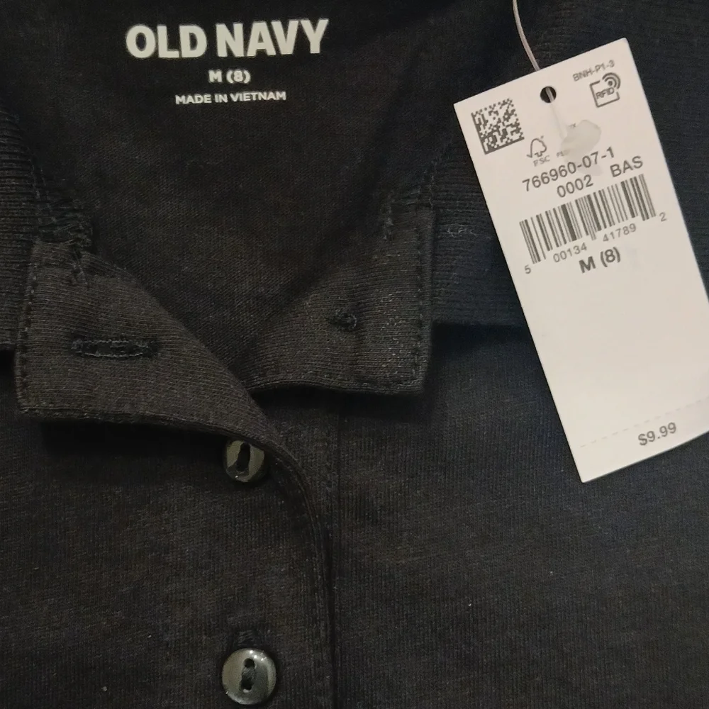 Old Navy Girl's Short Sleeve Basic Polo Shirt Sz Medium 8 Black New